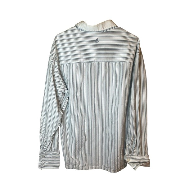 Rocawear Mens Large White Blue Gray Long Sleeve Button Down Shirt w/ Embroidery - Picture 7 of 7